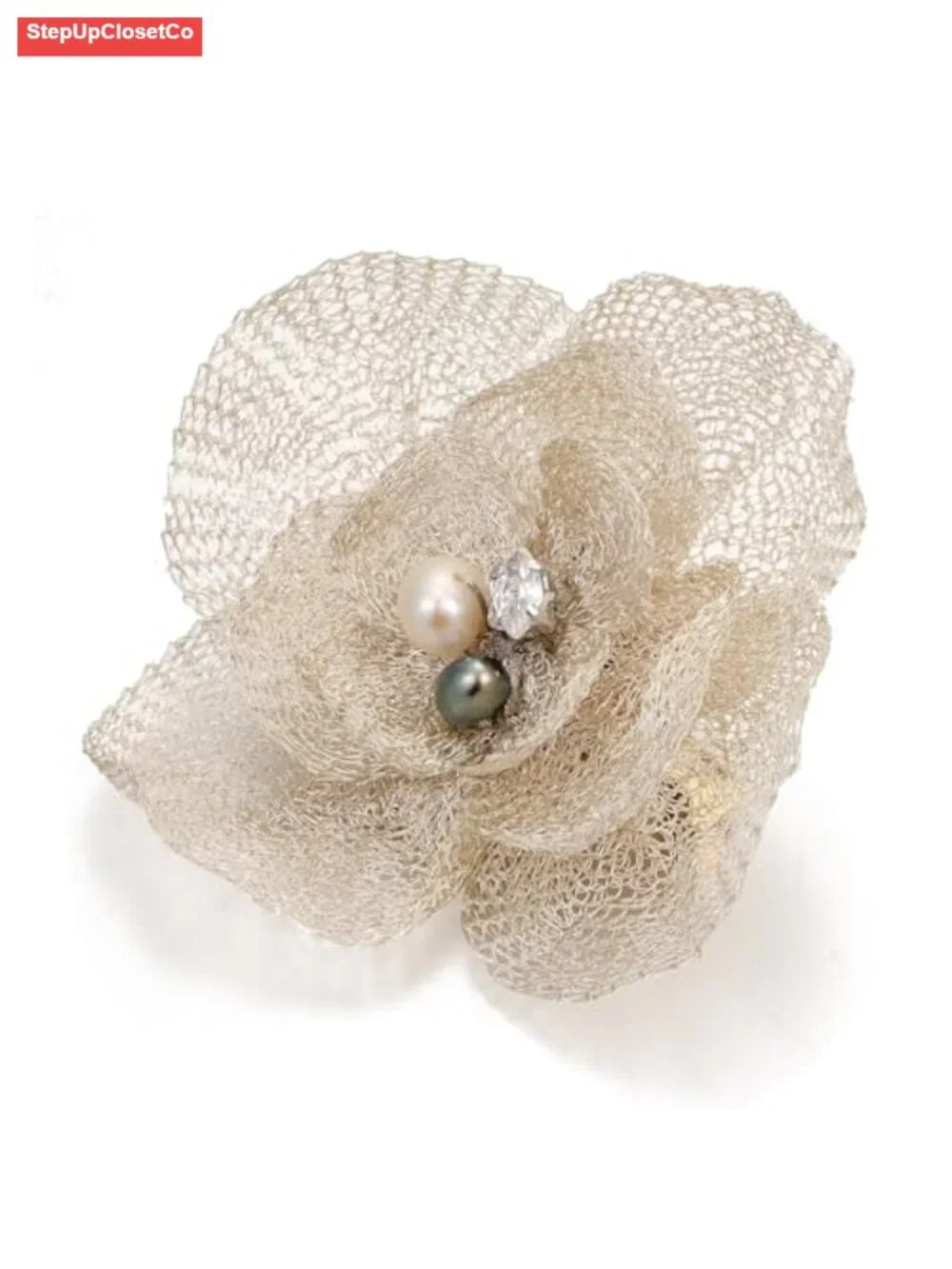 Handmade Floral Brooch Pin Baroque Pearl Copper Blazer Scarf Hat